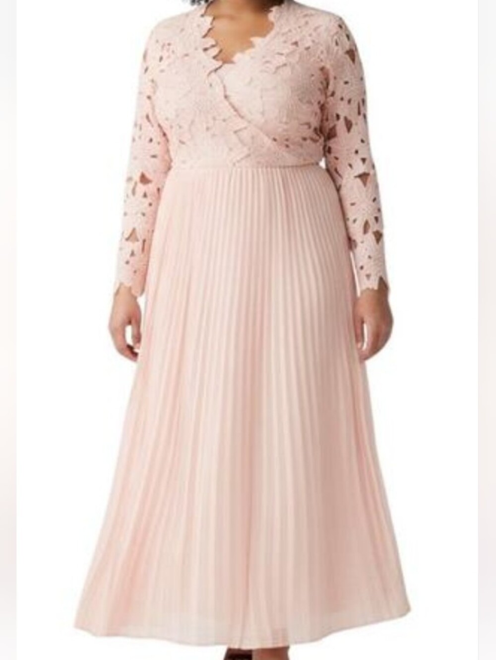 Eloquii Blush Lace Bodice Pleated Maxi Dress